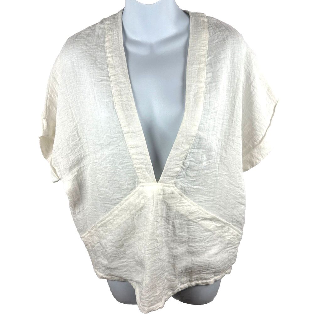 Silence + Noise Urban Outfitters XS Off-White Crinkle Rayon Deep V Pocket Top - Picture 1 of 8